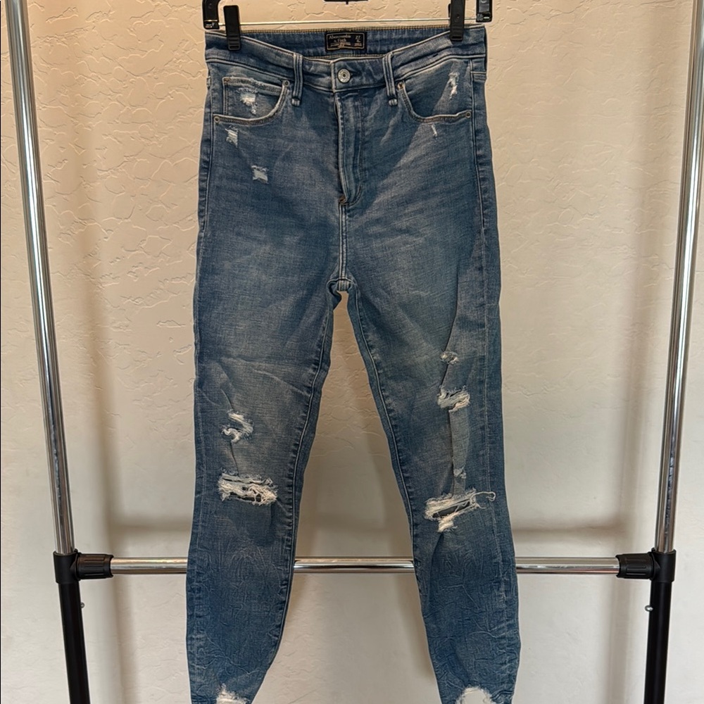 Abercrombie & Fitch Blue Skinny Jeans with Distressed Details